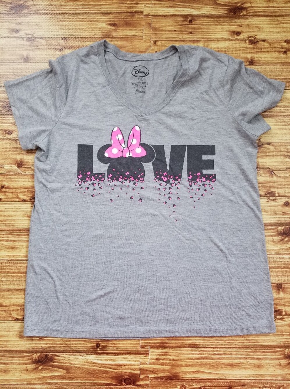 Disney Minniw Mouse Love Gray Shirt Graphic Women's Juniors XL 15/17 Valentine